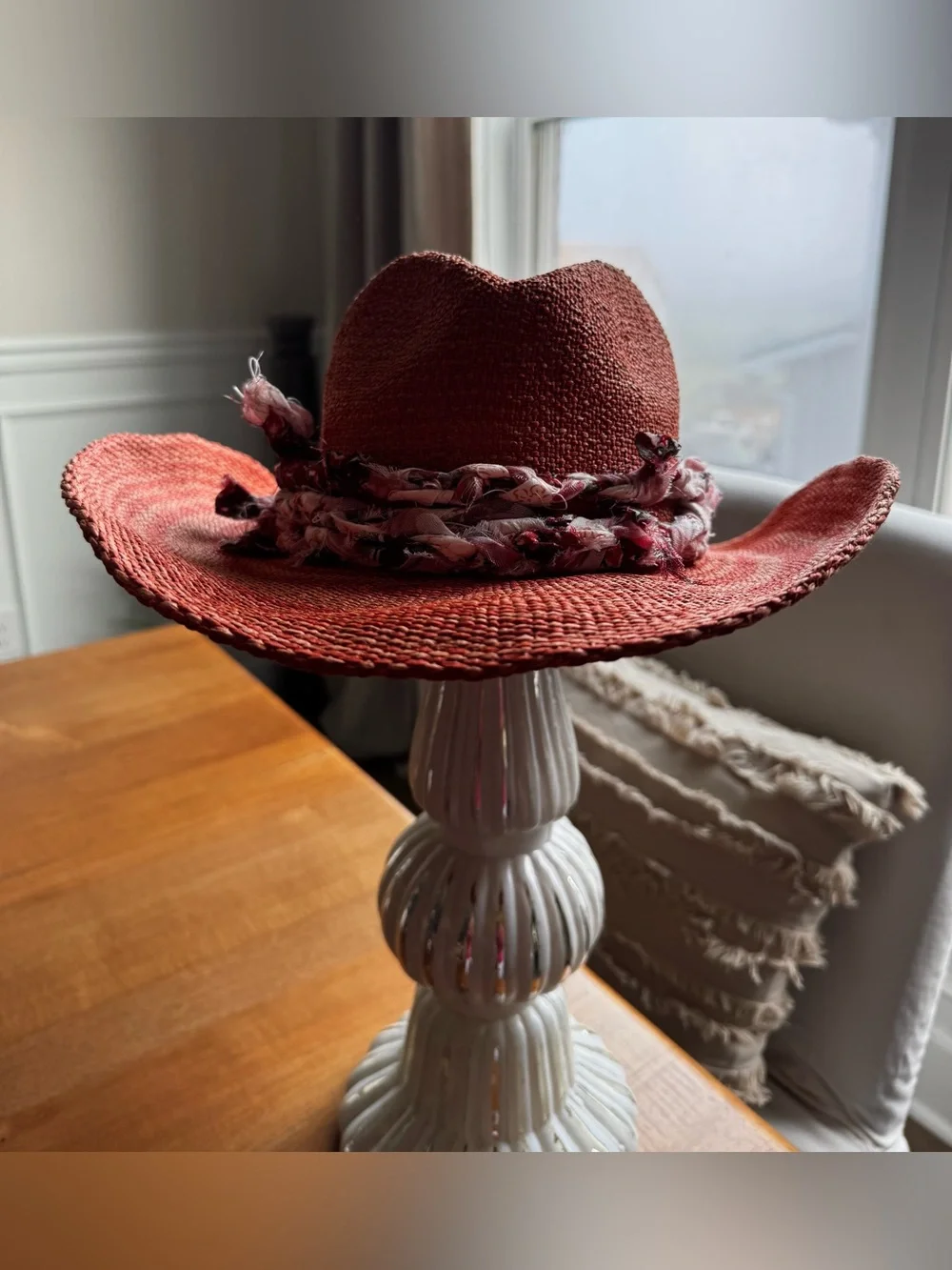 Universal Thread Orange/Rust/Red Hand Braided-Band Wide Brim Bendable Sun Hat